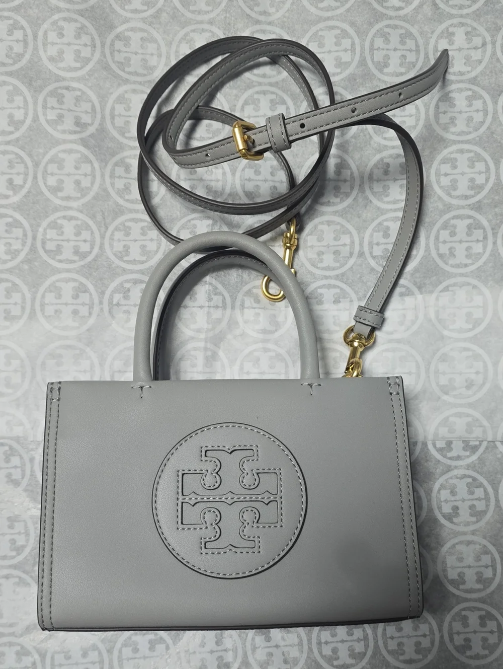 Tory Burch Light Gray Mini Satchel with Gold Hardware